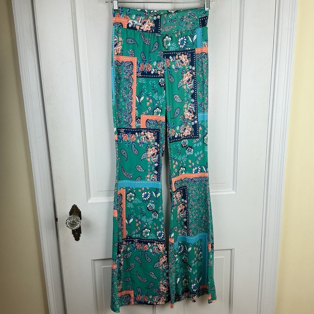 Paisley Patchwork Flare Pants Bell Bottoms High Waisted Boho Festival Sz XS NWT